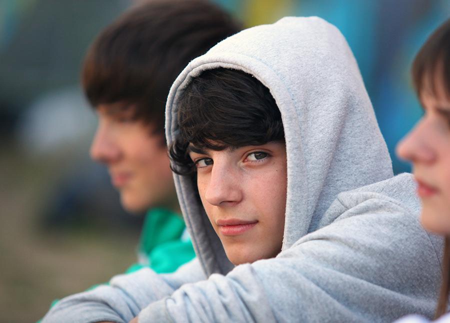 Boy with hooded sweatshirt